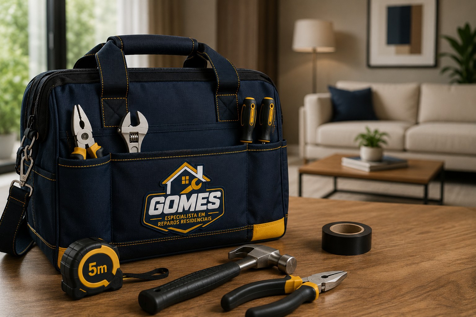 Bolsa de ferramentas da Gomes Reparos em ambiente residencial