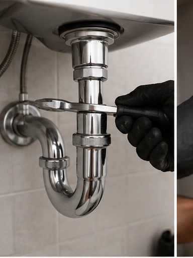 Detalhe de reparo hidráulico residencial